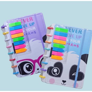 CADERNO INTELIGENTE A5 8 DISCOS COM POST IT PANDA FOFO CAPA DURA