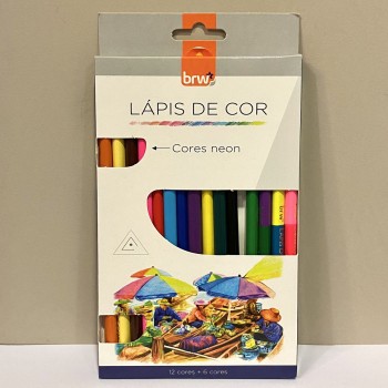 LÁPIS DE COR NEON 12 CORES COM 6 CORES CORPO TRIANGULAR BRW