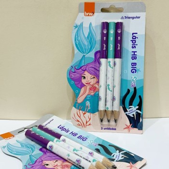 LAPIS COR GRAFITE ESCREVER INFANTIL BRW JUMBO SEREIA FUNDO DO MAR TRIANGULAR BIG 3 UNIDADES