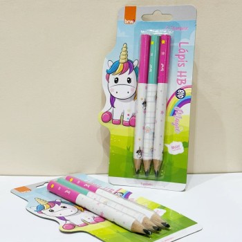 LAPIS GRAFITE PRETO BRW JUMBO INFANTIL UNICORNIO TRIANGULAR BIG 3 UNIDADES