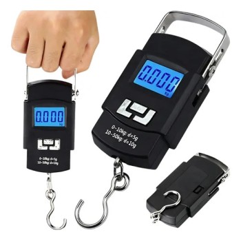 Balança Digital Portátil Gancho 50 Kgs para Mochila, Mala de Viagem, Peixes - C50256