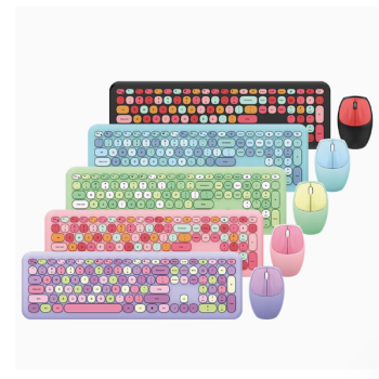 Kit Teclado e Mouse Sem Fio Mofii 666 – Design Retrô com Cores Criativas