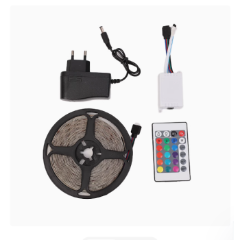 Fita LED RGB 12V 3528 - 5m com Fonte e Controle Remoto - IP65 à Prova d'Água