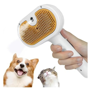 Escova Elétrica Recarregável com Spray para Higiene de Pets – Cerdas Metálicas com Reservatório