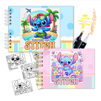 Livro De Colorir Stitch Estilo Bobbie Goods 50 Desenhos Capa Dura Folha Acetato Anti Stress Pintar