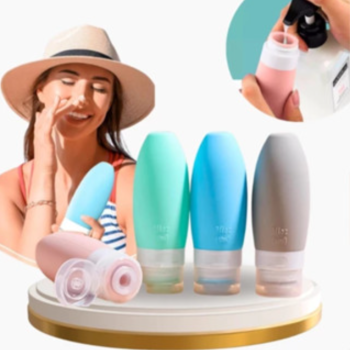 Kit com 4 Frascos de Silicone para Viagem – Porta Shampoo, Creme e Cosméticos (90ml)