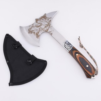Hacha de lobo táctica vikinga afilada de acero militar con funda