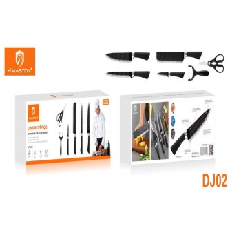 DJ02 Kit de 6 Facas Cozinha Churrasco Inox Profissional Antiaderente