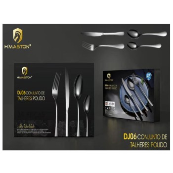 DJ06 Faqueiro 24 Peças Aço Inox Na Caixa Presentes (Preto )