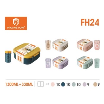 FH24 Lancheira Marmita Grande com divisórias Copo300ML e Talheres 1300 ML