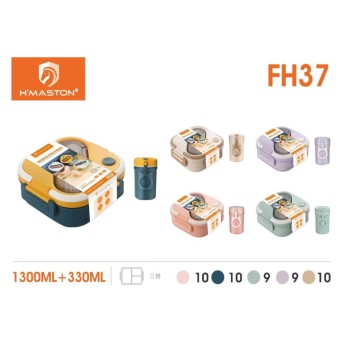 FH37 Marmita Lancheira C/ Box E Três Compartimentos 1300ml +Copo De 330ml Com Talheres