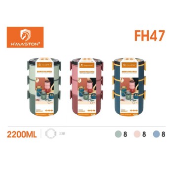 FH47 Pote Marmita Hermético 3 andares 2200ml Com Colher Fitness Almoço Trabalho