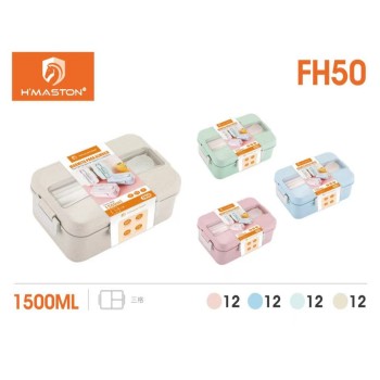FH50 Marmita Com Divisórias Talher e Garfo Lancheira Grande Para Microondas 1500ml