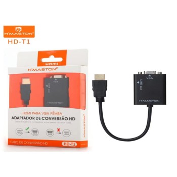 HD-T1 Cabo Adaptador Conversor Hdmi Vga P2 Audio P/ Av Pc