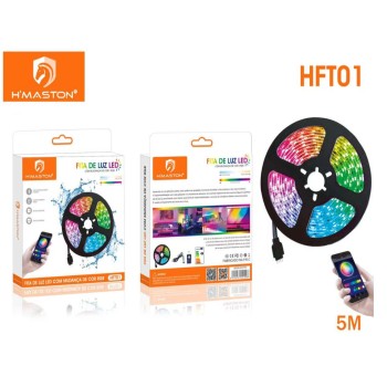 HFT01 Fita LED RGB 5Metros Bluetooth Via App + Controle IR Com Fonte 