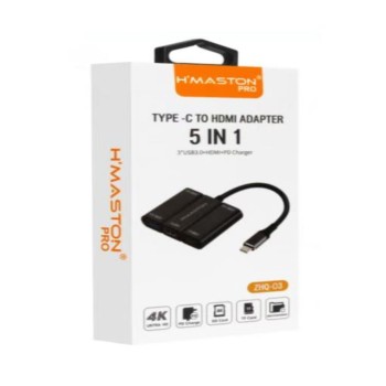 ZHQ-03 Adaptador Tipo C para HDMI 5 em 1 4K 3Usb 3.0 Hdmi Pd Charger