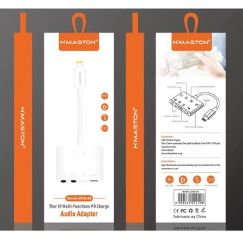 ZHQ-08 Adaptador Iphone Dual P2 + Lightning ×2 Carrega Com Fone 3.5mm