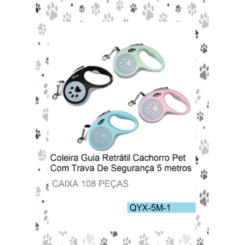 QYX-5M-1 GUIA RETRÁTIL PET COM TRAVA DE SEGURANÇA 5M