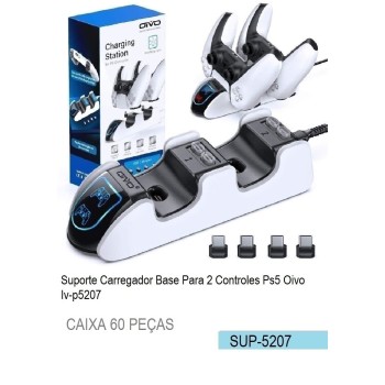 SUP-5207 SUPORTE CARREGADOR 2 CONTROLES PS5 COR BRANCA