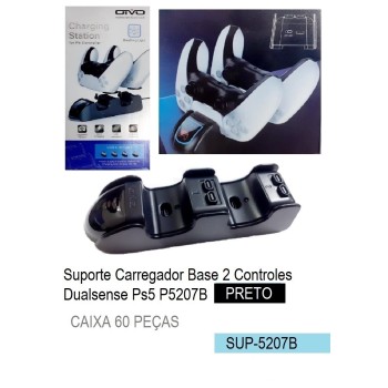 SUP-5207B SUPORTE CARREGADOR 2 CONTROLES PS5 COR PRETO