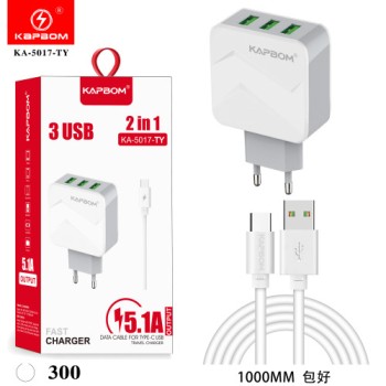 Carregador 3USB 5.1A Type-c turbo
