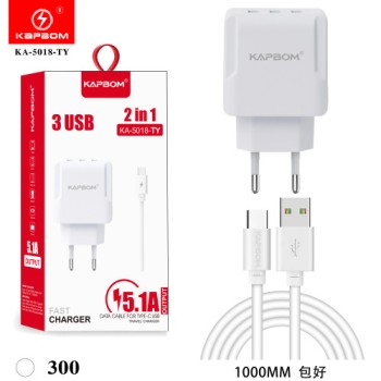 Carregador 3USB 5.1A TYPE-C turbo 