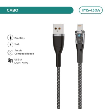 Cabo USB-A para Lightning IMENSO 2.4A 2 Metros Nylon Trançado IMS-130A