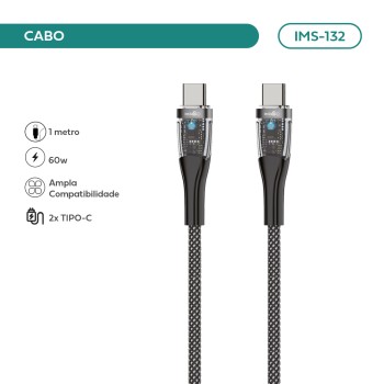 Cabo Type-c/type-c Imenso 1m 60w Saída Nylon Trançado IMS-132