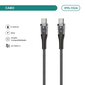 Cabo Type-c/type-c Imenso 2m 60w Saída Nylon Trançado IMS-132A