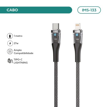 Cabo Type-c/lightning Imenso 1m 27w Saída Nylon Trançado IMS-133