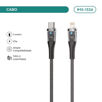 Cabo Type-c/lightning Imenso 2m 27w Saída Nylon Trançado IMS-133A