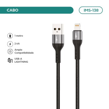 Cabo Imenso Usb-a Para Lightning 1m Nylon Trançado 2.4A IMS-138