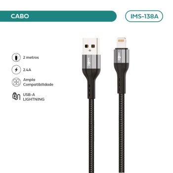 Cabo Imenso Usb-a Para Lightning 2m Nylon Trançado 2.4A IMS-138A