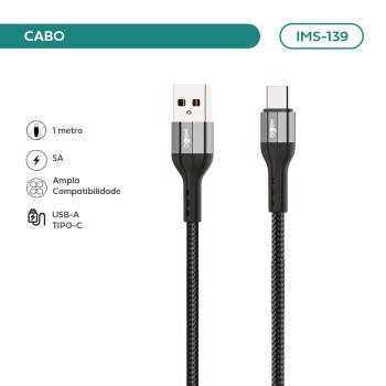 Cabo Imenso Usb-a Para Tipo C 1m Nylon Trançado 5A IMS-139