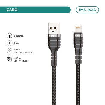 Cabo Imenso Usb-a Para Lightning 2m Nylon Trançado 2.4A  IMS-142A