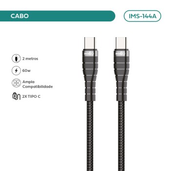 Cabo Imenso Type-c/type-c 60w 2m Nylon Trançado IMS-144A