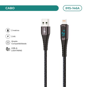 Cabo Imenso USB-A Para Lightning 2m 2.4A Nylon Trançado IMS-146A
