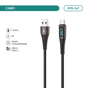 Cabo Imenso USB-A Para Type-C 1m 5A Nylon Trançado IMS-147