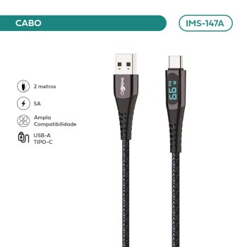 Cabo Imenso USB-A Para Type-C 2m 5A Nylon Trançado IMS-147A