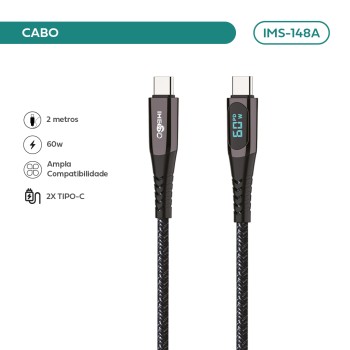 Cabo Imenso Turbo USB-C Para USB-C 60W 1m com Display IMS-148