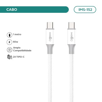 Cabo Imenso 60W 1m 5A Type-C para Type-C IMS-152