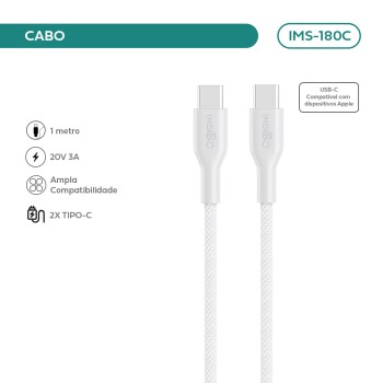 Cabo Imenso Type-c/type-c 1m 20v3a 480mbps Nylon Traçado IMS-180C