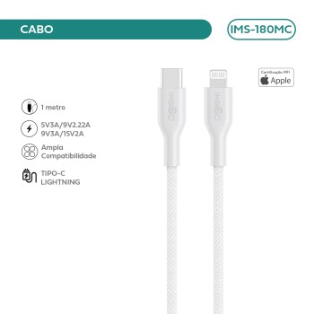 Cabo Imenso Type-c/lightning 1m Mfi 480mbps Nylon Traçado IMS-180MC