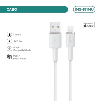 Cabo Imenso Usb-a/lightning 1m Mfi 480mbps 5v2.4a Pvc IMS-181MU