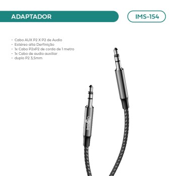 Cabo Áudio Auxiliar Duplo P2 3,5mm IMS-154