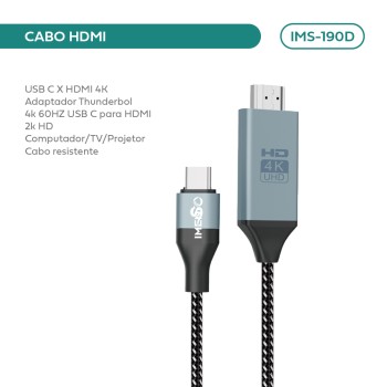 Cabo HDMI Imenso com adaptador Thunderbolt USB-C para HDMI IMS-190D