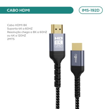 Cabo Hdmi 8k Uhd Trançado 120hz - 2 MetroIMS-192D