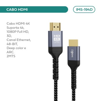Cabo Hdmi 4k Trançado 1080p - 2 Metros IMS-194D