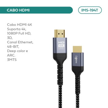 Cabo Hdmi 4k Trançado 1080p - 3 Metros IMS-194T