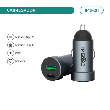 Carregador Veicular Imenso 20w Fast Charge Cor Prateado IMS-211